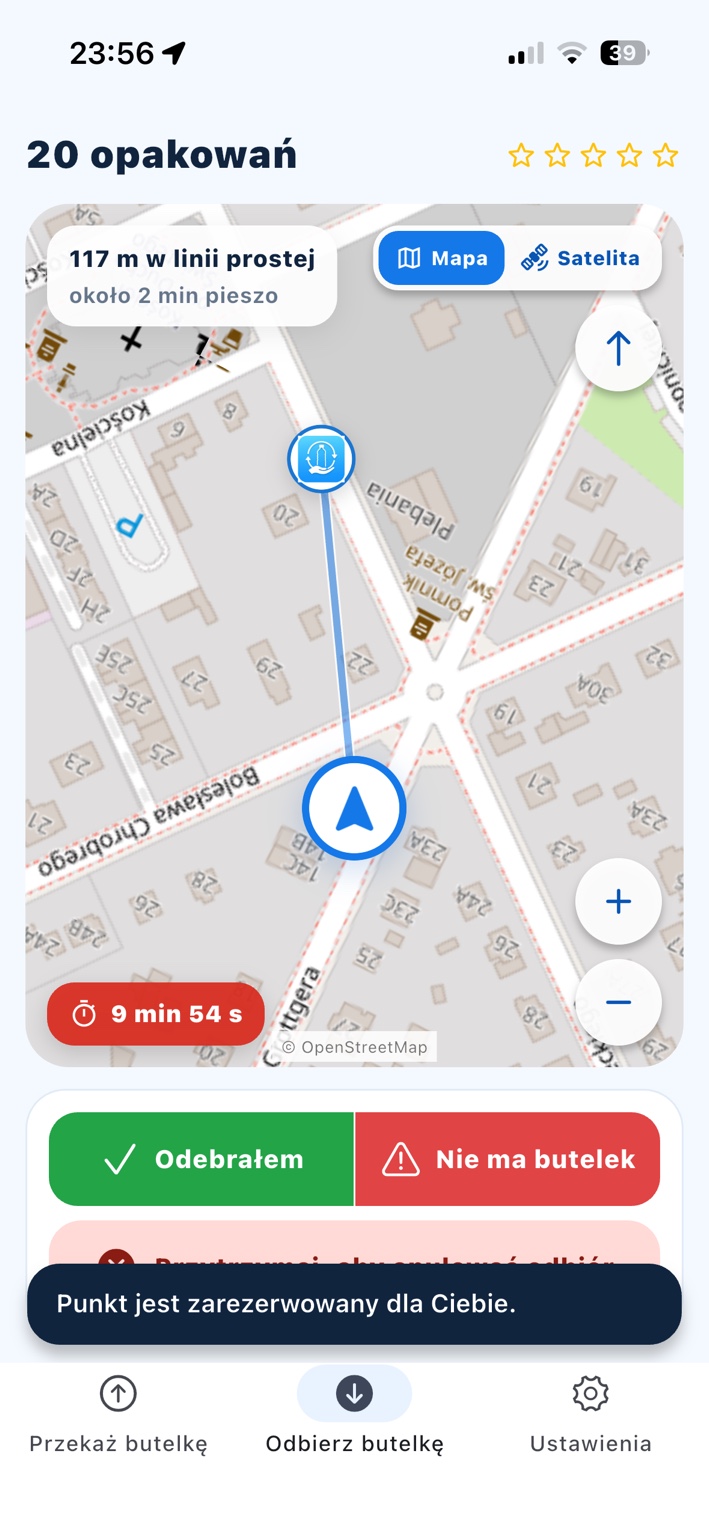 Ekran aktywnego odbioru opakowań
